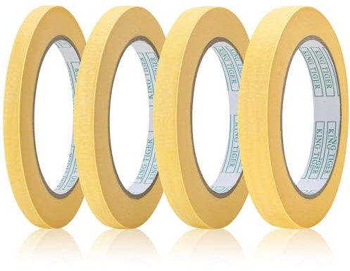 QINGHEC 4 Rolle Abklebeband Gelb Malerkrepp 5mm/8mm/12mm/15mm Breit x 55 Yard, Malertape Abdeckband, Malertape Abdeckband, Malerband für Auto Lackieren, Painting Art, Fassade