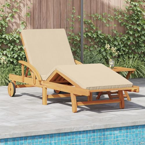 vidaXL Gepolsterte Sonnenliege mit Verstellbarer Rückenlehne Klappbare Außensitzgelegenheit aus natürlichem Akazienholz, perfekt zum Sonnenbaden und Entspannen auf Balkon