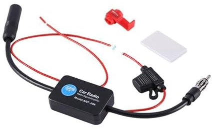 Amplificateur d'antenne Auto, amplificateur d'antenne FM Universel, Adaptateur d'antenne autoradio Dab/AM 12 V-24 V, Prise DIN, Gain élevé, Faible Bruit, amplificateur autoradio 25 DB pour Camping et