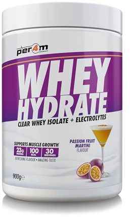 Per4m Whey Hydrate | 23g Whey Isolate & Aquamin Electrolytes | Muscle Growth & Hydration | Clear, Refreshing & Low in Sugar | 30 Serving (900g, Passion Fruit Martini)