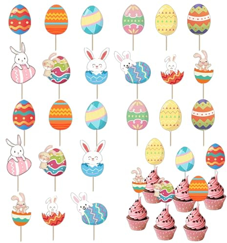 MAXMURYS 24 Stück Ostern Papptassen Deko, mit Osterhase und bunten Eiern, ideale Dekoration für Cupcakes, Kuchen und Party-Snacks, einfach in der Handhabung, perfekt für Osterfeiern