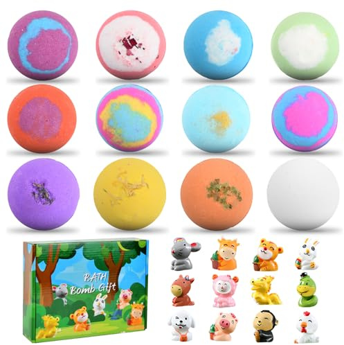 Ecofocet 12 Stück Badebomben Geschenkset mit Überraschungsspielzeug, Schaumbadebomben für Kinder, Badekugel Schaumbad, Badekugel Spa, Ideal für Mädchen und Jungen (Grün)