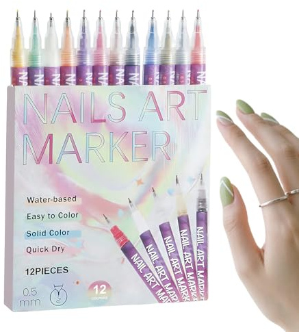 Nagelmarker, Fingernagel-Malzubehör, 12 Stück, Gel-Nagelmarker-Set, kompakt, 13,8 x 1,4 x 13,5 cm, ideal für Kinder, Fingernagel-Leinwand und Bastelbedarf im Salon oder zu Hause