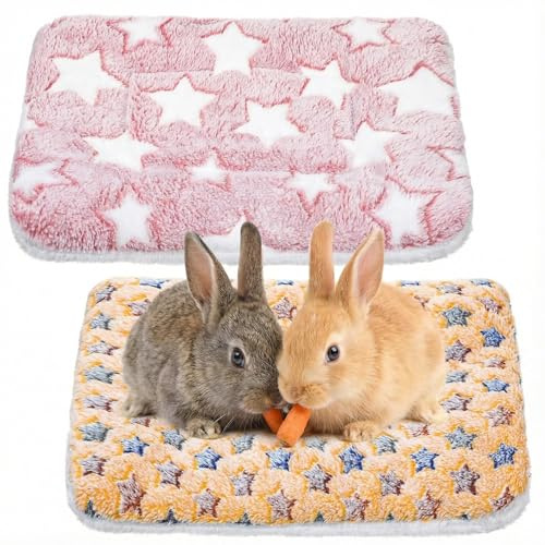 Yolev 2 Stück Kaninchen Bett, Waschbare Meerschweinchen Decke, Weich Kaninchenbett, Hasenbett, Kuschelmatte Kaninchen für Hamster, Hase, Eichhörnchen, Chinchilla (34cm X 26cm)