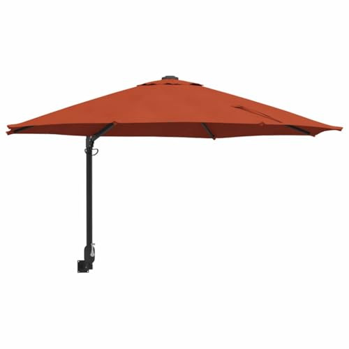 Fisinber Ombrellone da parete color terracotta, 248 x 248 cm, ombrellone da giardino inclinabile con manovella, salvaspazio, per terrazza, stabile ombrellone in acciaio e poliestere