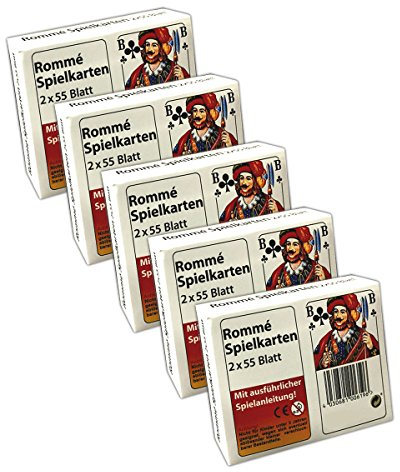 HAC24 5X Rommé Spielkarten 2X 55 Kartendeck Romme Kartenspiel Canasta Karten