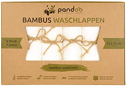 pandoo 100% Bambus Baby Waschlappen - kuschelweich, farbstofffrei, hypoallergen, Anti-mikrobiell & antibakteriell für empfindliche Baby Haut - 25x25cm weiß - 6 Stück