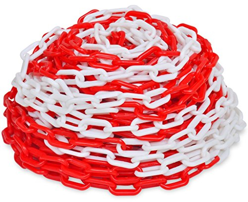 Festnight 30m Kunststoff Absperrkette 30 Meter Parkplatzsperre Kette Kunststoffkette 6mm Rot-Weiß