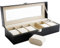 Uhrenkasten Herren Damen Uhrenbox mit 6 Fläche, Aufbewahrungsbox Samtfutter Metallverschluss, PU Schwarz, Geschenke Weihnachten