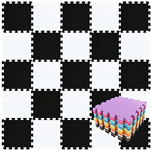 qqpp® 18 Puzzle Eva Schaumstoff Puzzlematte Puzzleteppich Kinder - Krabbelmatte Spielmatte Baby Schadstofffrei Sport rutschfest Bodenschutzmatte Fitness Matte. Weiß, Schwarz. QQC-ADb18N