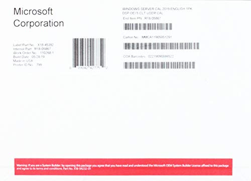 5 Users English Windows Server 2019 License