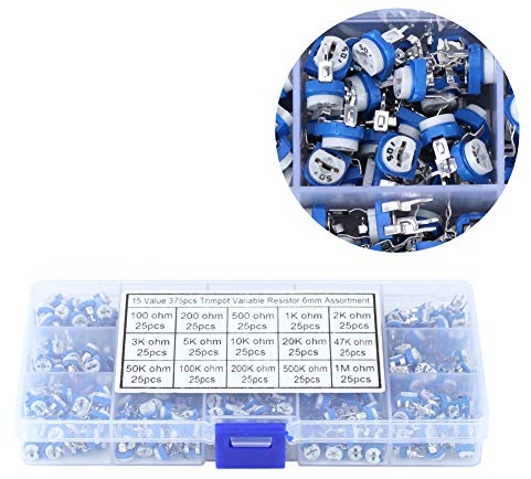 Variables Widerstandsset, 15 Werte, 100 Ohm-1 Mohm, Trimmer-Potentiometer-Sortimentskit mit Box, 375 Stück