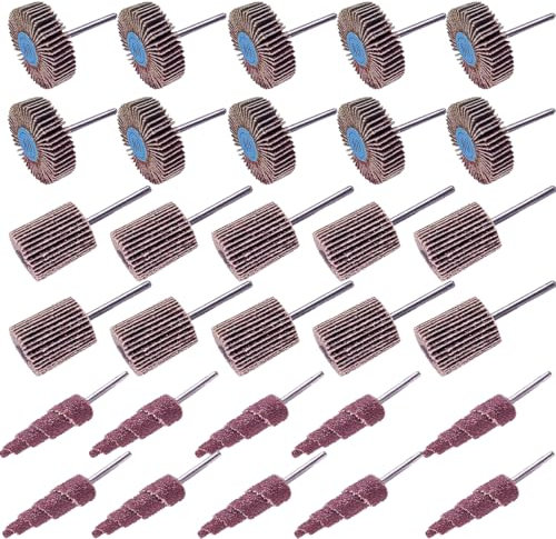 SACKORANGE 30 PCS Abrasive Flap Wheel Sander, 80 Grit 1/8 Shank Diameter Cone Shape Abrasive Sandpaper Flap Sanding Wheel Grinding Head Rotary Tool for Grinding and Polishing