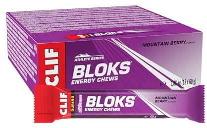 CLIF BLOKS Energy Chews | Mountain Berry | Plant Based | Quick Energy for Cycling and Running | Workout Snack | 18 x 60 g
