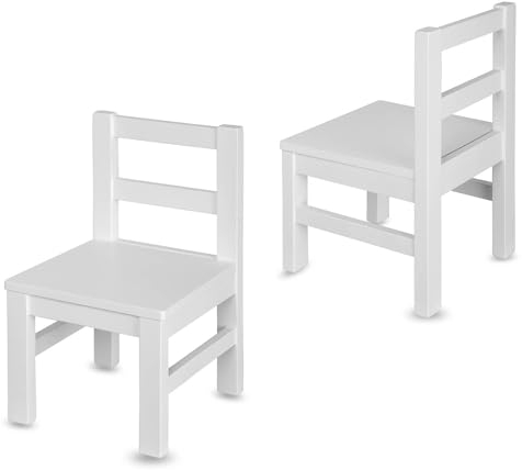 Staboos 2er Set Kinderstuhl aus massivem Buchenholz - Bio geölte Vollholz Stühlchen - Montierter Stuhl für Kinderzimmer - Stuhl für Kinder ohne scharfe Kante - weiß lackiert