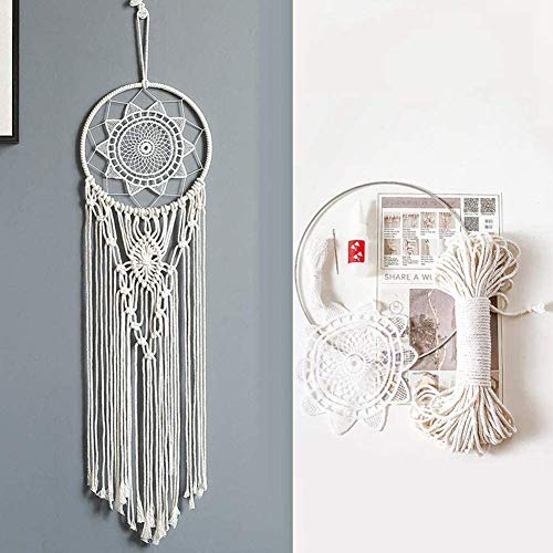 Makramee Garn Set für DIY Traumfänger Anfänger,Macrame Schnur Baumwollgarn Baumwollkordel DIY Handwerk Mond Makramee Zubehör zum Basteln für Wandbehang Hängepflanze DIY Dekoration Weben,Weiß Mandala