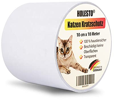 Holesto® Kratzschutz für Katzen und Hunde – Selbstklebende Schutzfolie - Kratzschutzfolie für Katzen - Kratzschutz für Sofa - Kratzfest für Tür, Tisch, Sofa und Möbel - Transparent (10 m x 10 cm)