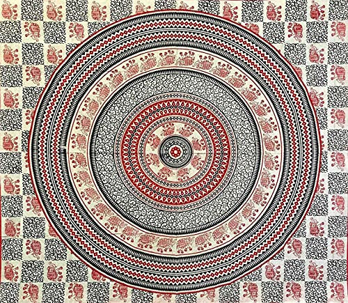 Sofabezug Ethnisch Greek Elephant sandgestrahlt 100% Baumwolle 210 x 230 cm ohne Fransen Batik orientalisches Strandtuch (Rot)