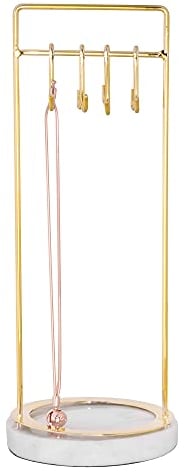 Sasha Morel Hanging Jewellery Organiser Stand with Marble Tray | Necklace Stand Display and Earring Holder Bedroom Decor | Hanging Storage for Necklaces, Bracelets, Earrings (Gold)
