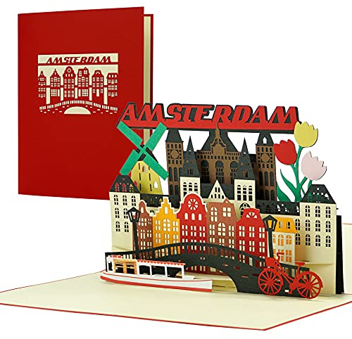 Reisegutschein nach Amsterdam |3D Pop Up Karte als Gutschein, Einladung für einen Urlaub, eine Reise nach Holland | Schöne Geschenkidee und Geschenk, A144AMZ