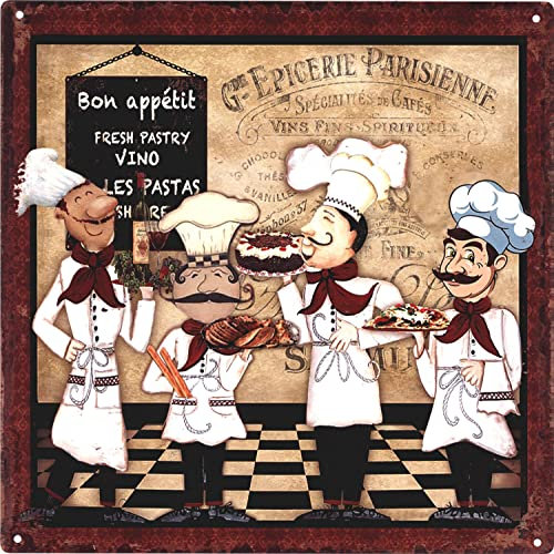 Blechschild Köche Bon Appetit 30 x 30 cm Geschenk-Idee aus Metall Vintage-Design zur Dekoration