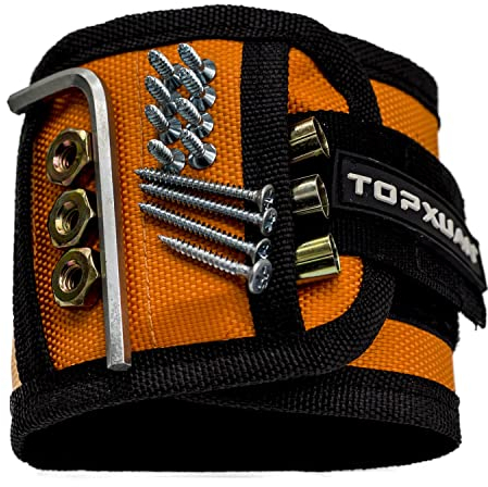 TOPXUAN Pulsera magnética, regalos para hombres con 15 imanes para sujetar tornillos, clavos, brocas, herramientas de carpintería, imán magnético para muñeca, herramienta, cinturón, tornillos