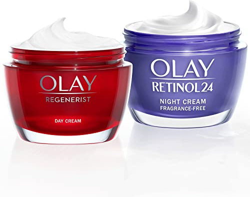 Olay Regenerist Crema Facial de Día SPF30 50ml Y Olay Retinol24 Crema De Noche 50ml. Pack De 2 Cremas Hidratantes Antiarrugas. Piel Más Firme Y Suave
