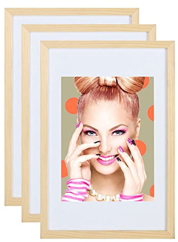 IDEAL TREND 3er 5er Set Holz Bilderrahmen Lifestyle Plexi Foto Rahmen Collage Wanddeko Poster S111: Farbe: 3er Pack Natur | Format: 13x18
