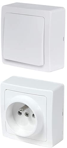 Pack DEBFLEX, Lot de 2 interrupteurs va et vient sans Fil avec une prise électrique standard et murale pour une installation Appa pour une cuisine - de 4m² Blok Blanc