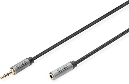 DIGITUS Câble d'extension audio - jack 3,5mm vers prise 3,5mm - câble auxiliaire - câble stéréo - contacts dorés - câble tressé - 1m - noir - pour chaîne hi-fi, home cinéma, barre de son, ordinateur