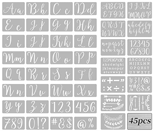 Buchstaben Schablone Kunststoff 45 Stück Buchstabennummer Vorlage Wiederverwendbarer Groß Kunst Alphabet Schablonen zum Malen von DIY-Kunstprojekten Dekoration