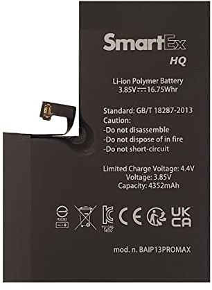 Smartex® Batteria compatibile con iPhone 13 Pro Max | Capacità 4352 mAh | Batteria di Ricambio senza Cicli di Ricarica | 24 Mesi di Garanzia