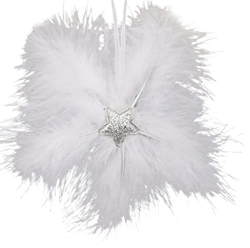 Katutude 5 Stück Weiße Feder Anhänger Weihnachtsbaum, Vintage Weihnachtsbaumschmuck Stern Federn Engelflügel Klein Decoration Engel Christbaumschmuck, Weihnachtsbaum-Anhänger für Weihnachten, Neujahr
