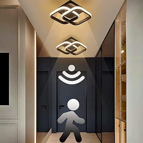 LED Motion Sensor Ceiling Light Indoor, EIDEARAY 22W Warm White 3000K Ceiling Light, Square Design Sensor Light,24*20*9CM,Suitable for Garages, Hallway, Aisle, Porch, Corridor,Entrance,Lof (Black)