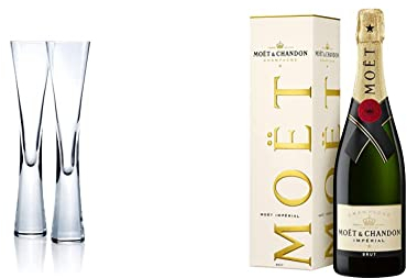 LSA Moya Champagne Flute 170ml Clear | Set of 2 | Mouthblown & Handmade Glass | MV17 and Moët & Chandon Impérial Brut, Gift Box, 75cl