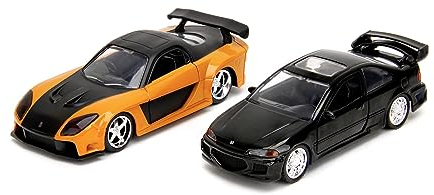 Jada Toys - Fast and Furious Autos (2er-Set) - Honda Civic EJ1 1993 & Han's Mazda RX-7 1997-2 Legacy Series Modellautos mit Türen zum Öffnen, 1:32, 19cm, ab 8 Jahre, Wave 1, Set 1