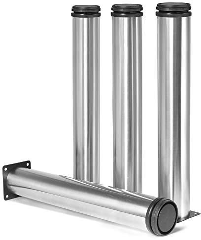 Masendelk 14 Zoll Metall Möbelbeine Edelstahl Verstellbare Beine Silber Metallbeine Runde Schrankbeine für Couchtisch Schrank Schreibtisch Sofa Regale, 4 Stück