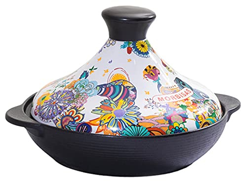 Moroccan Tagine Pot, 1.6-2.2L Hand Made Ceramic Pots Enameled Tajine Pot Cookware with Cone-Shaped Closed Lid for Cooking and Stew Casserole Slow Cooker,1.6L