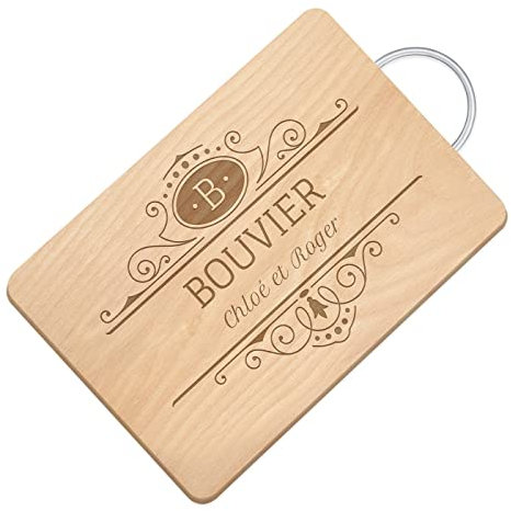 Maverton Planche à découper personnalisable pour couple - Planche en bois avec manche en métal pour parents - famille - Plateau apéritif pour amis - souvenir de mariage - Nom -
