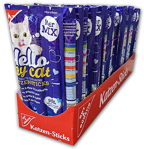 Gut & Günstig Katzensticks Karton 30 Packungen mit 10 Sticks 30x50g Katzen Leckerlies Kaustangen Fleischsticks Katzenfutter Würstchen für Katzen von EDEKA
