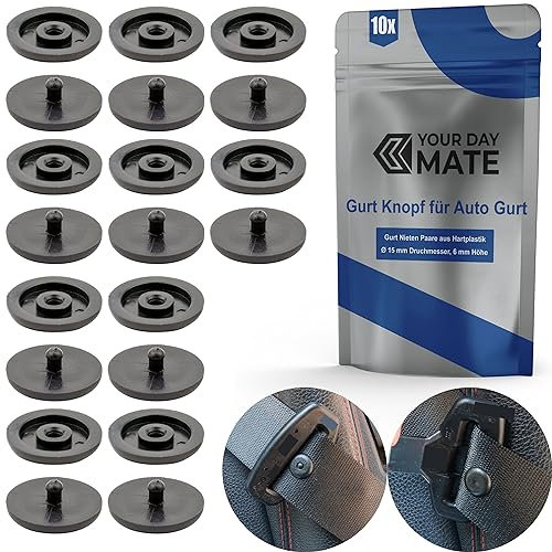 Gurt Knopf für Autogurt, 10 Paare, Hartplastik, Schwarz, für viele KFZ-Gurte, Sicherheitsgurt Rücklauf Sicherung, Sicherheitsgurt Nieten, Autogurt Niete Sitz, Autositz Gurtreparatur, Ersatzteil PKW