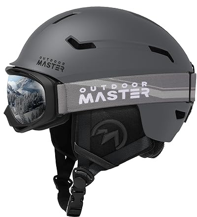 OutdoorMaster Ski- und Snowboardhelm-Set mit OTG-Skibrille für Erwachsene | PC-Schale, EPS-Schaum, 10 Belüftungsöffnungen, beschlagfreie UV400-OTG-Brille und verstellbare Passform.