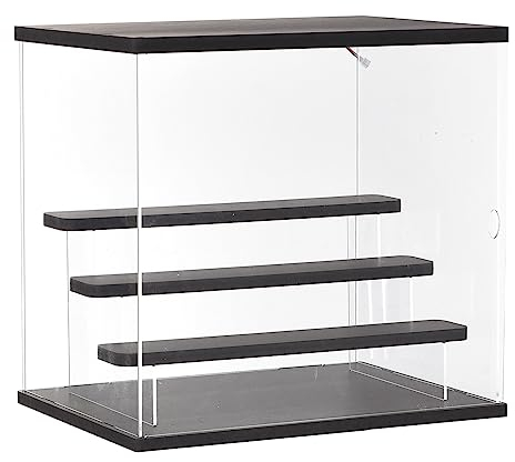 sourcing map Transparente Acryl-Vitrine mit LED-Licht, 3 Ebenen, staubdicht, Schaukasten, zusammenbauen, Würfel, Display-Boxen, Ständer für Sammlerstücke, Actionfiguren (12,6 x 9,45 x 11,81) schwarz