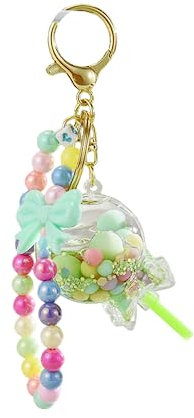 ZDHC Kreativer Lollipop Treibsand Schlüsselanhänger Niedliche Regenbogenbohne schwimmende Acryl Schlüsselanhänger Autoschlüssel Tasche Anhänger für Frauen Mädchen, grün, One size