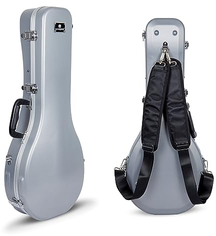 Crossrock Étui Mandoline A-Style ABS | Coque Extérieure Argent, Rangement Intérieur, Fermeture Sécurisée, Bretelles Détachables – Étui Rigide Résistant
