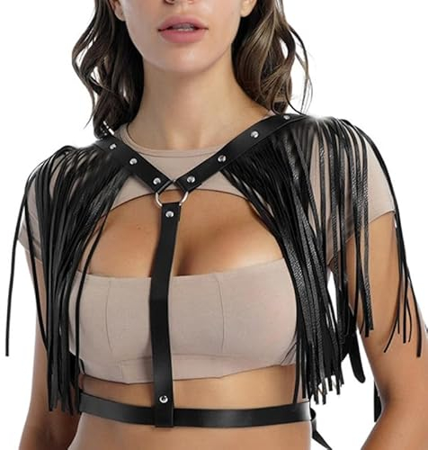Frauen Körper Brustgeschirr Sexy Gürtel Punk Quasten Strapse für Party Prom Gothic Stil Quasten Gürtel für Sexy Kostüm Frauen Körper Brustgeschirr