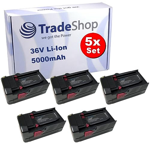 5X Trade-Shop Premium Li-Ion Akku, 36V / 5000mAh Ersatz für Hilti 401594, 2018896, B36/2.6, B36/3.0, B36/3.3, B36/5.2, B36/6.0, TE 500-A36, WSC 70
