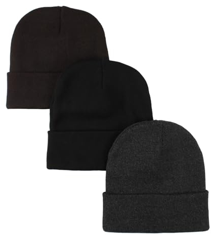 kozinu Unisex Beanie-Mütze für den Winter, weiche Totenkopfmütze, Strickmütze, warme Skimütze für Herren und Damen, 3 Stück, Dunkelbraun-Schwarz-Grau, Einheitsgr��e