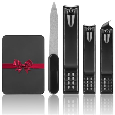 LOPHE Professional Nail Clippers Set, 4Pcs Nail Cutter Kit, Stainless Steel Nail Care Tools with Travel Case, Heavy Duty Manicure Pedicure Set, Portable Toenail Clipper for Men Women Thick Fingernail