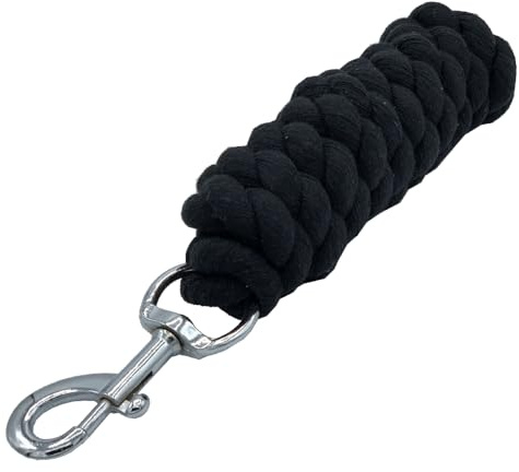 Cotton Lead Rope For Horses Heavy Duty Metal Trigger Clip 2 Meters Long Quality Lead Rope (BLACK, PACK OF 1)